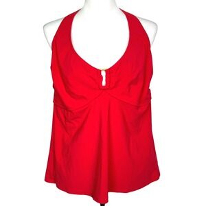 LANDS' END Women's 18 Red‎ Orange Halter Swimsuit Tankini Top Low Back Bright